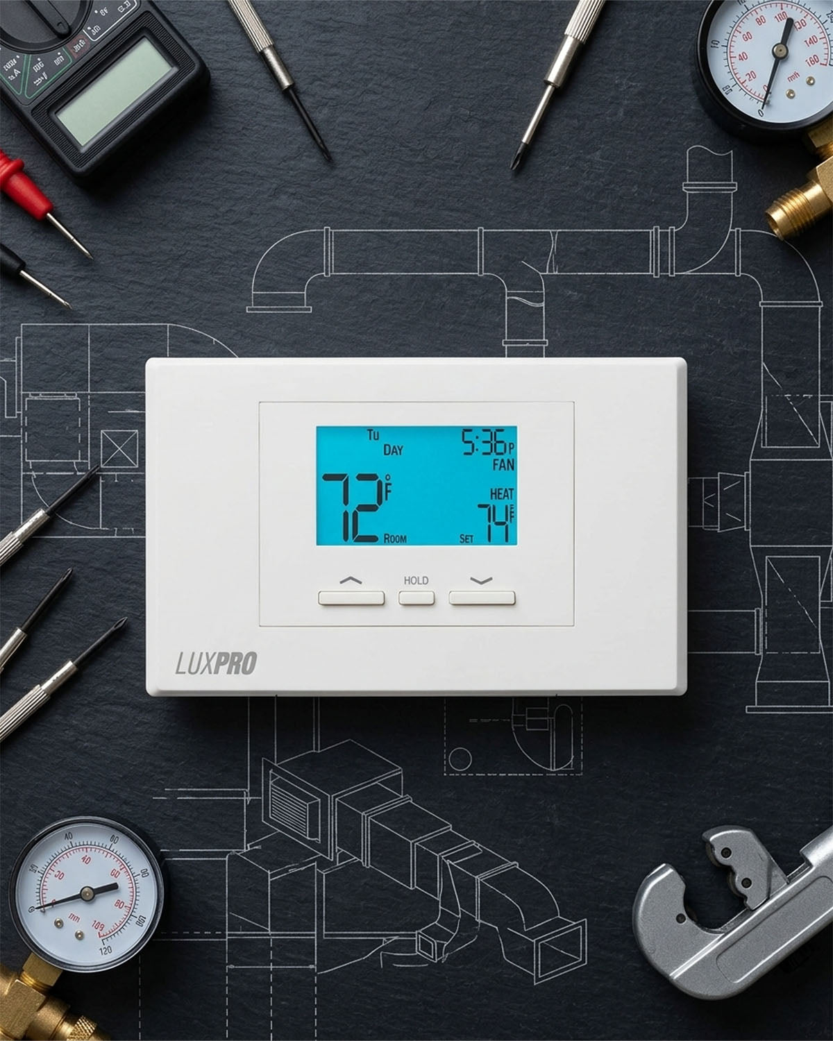 LUX Pro P521U Programmable Thermostat 5/2 Programming (2 Heat - 1 Cool)