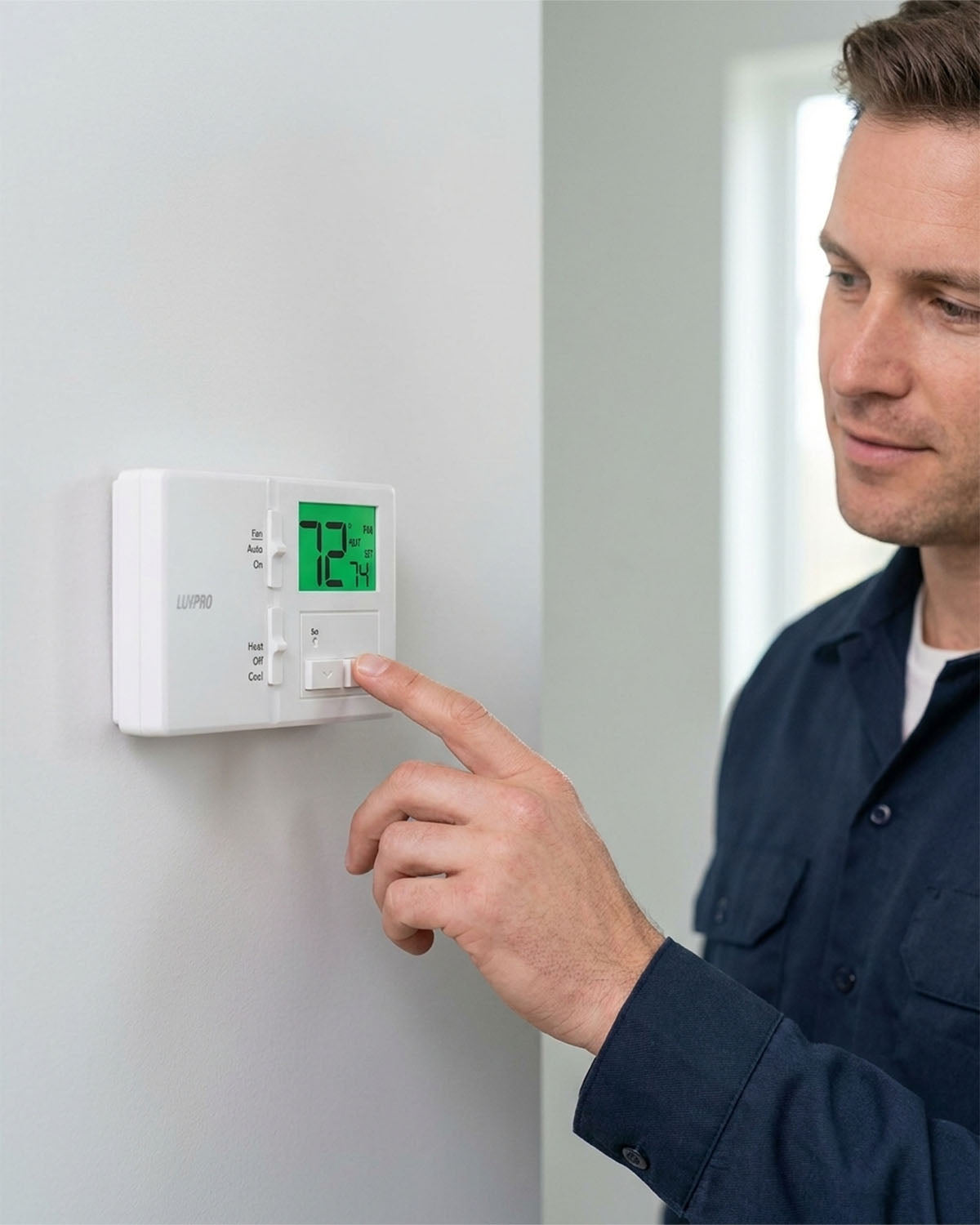 LUX P111 Dual Power Non-Programmable Thermostat, Horizontal Mount (1 Heat - 1 Cool)