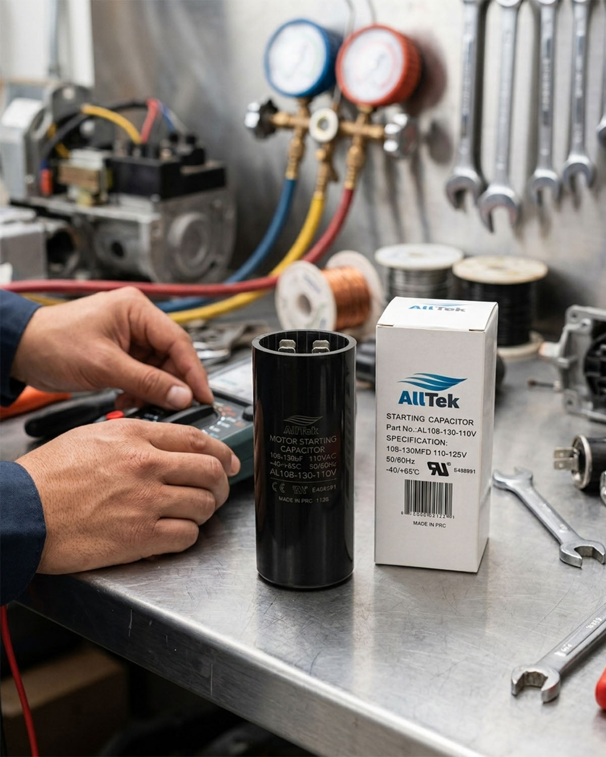Alltek 108-130 MFD 110/125V UL certified motor start capacitor for HVAC compressors — view 2