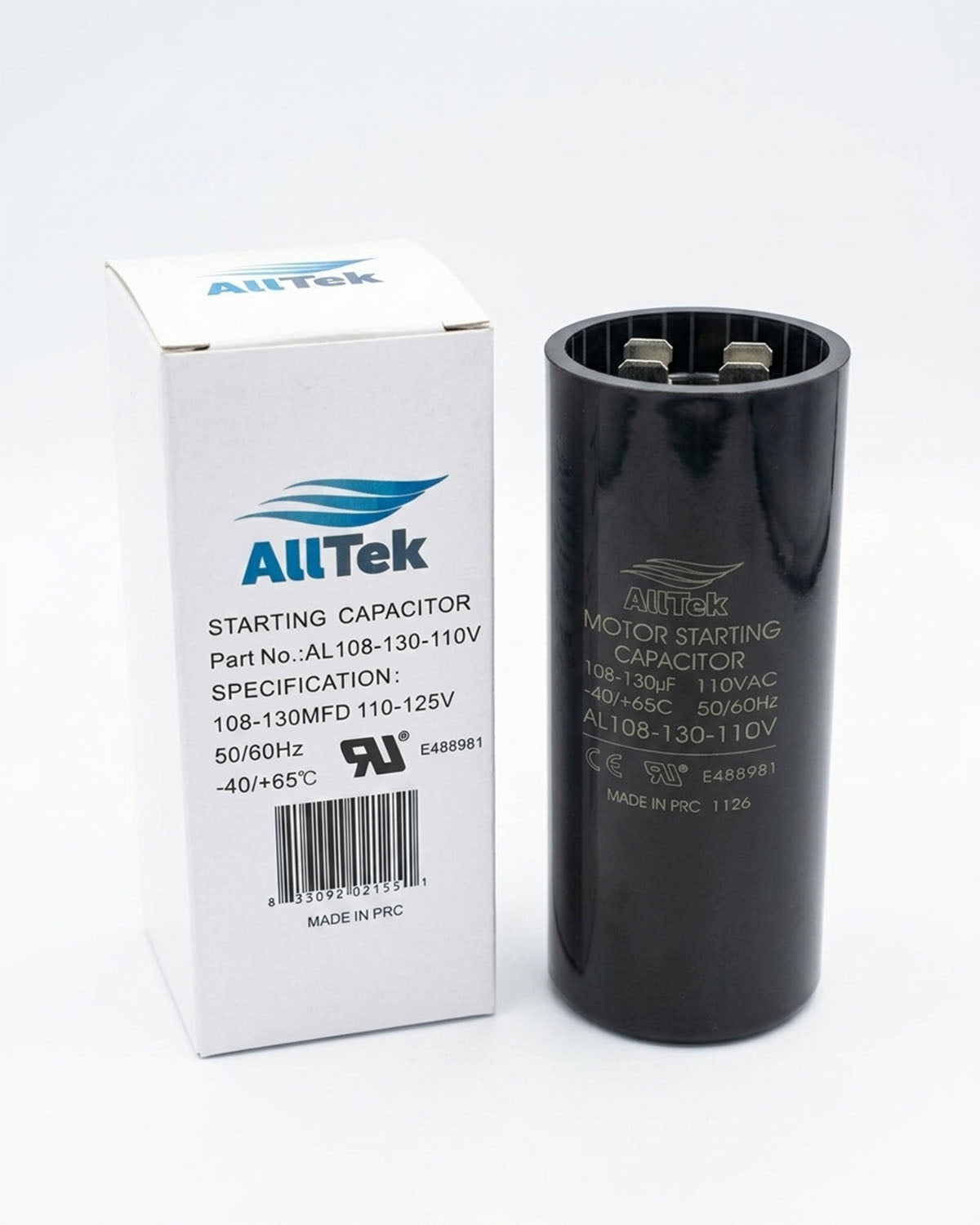 Alltek 108-130 MFD 110/125V UL certified motor start capacitor for HVAC compressors