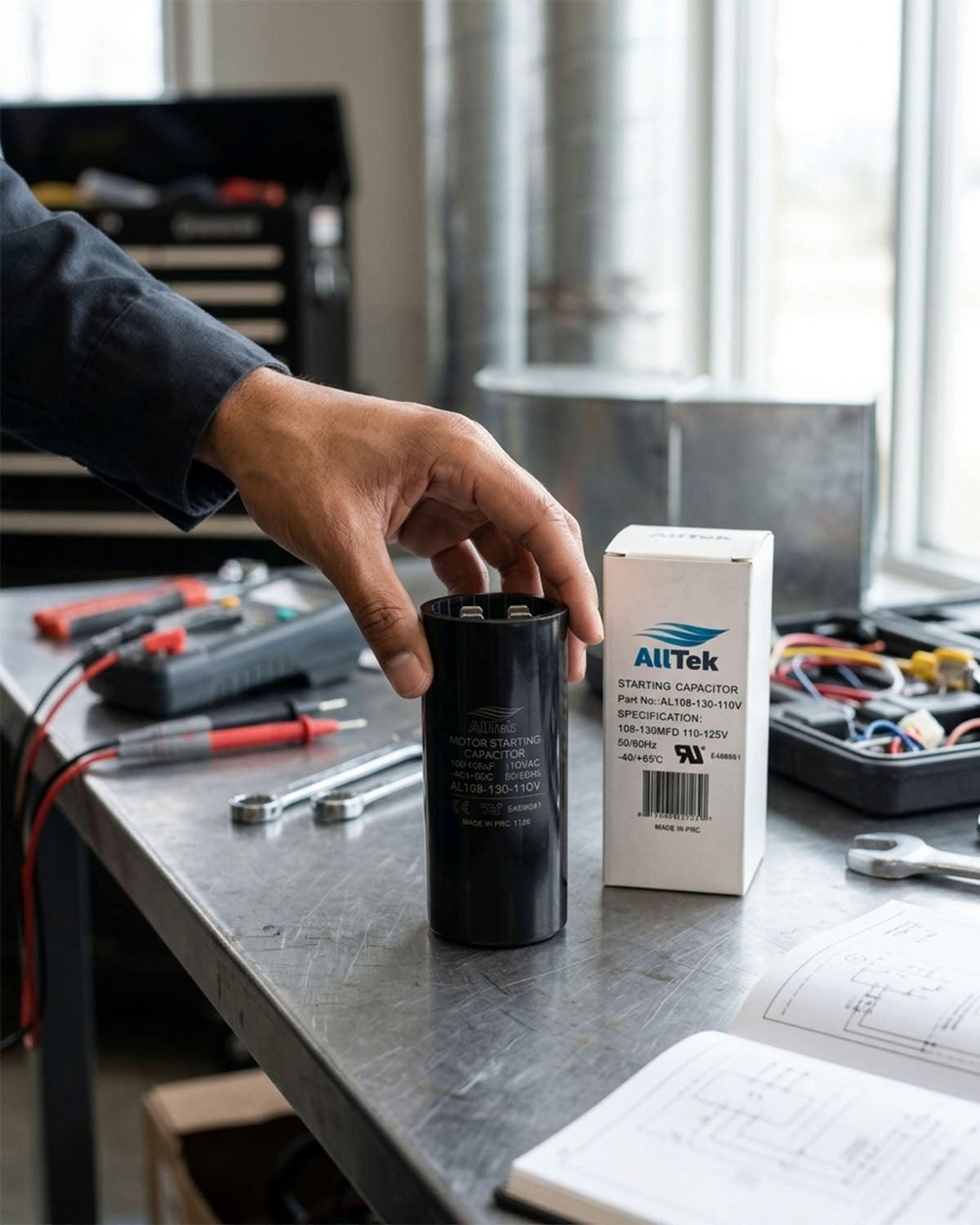 Alltek 108-130 MFD 110/125V UL certified motor start capacitor for HVAC compressors — view 4