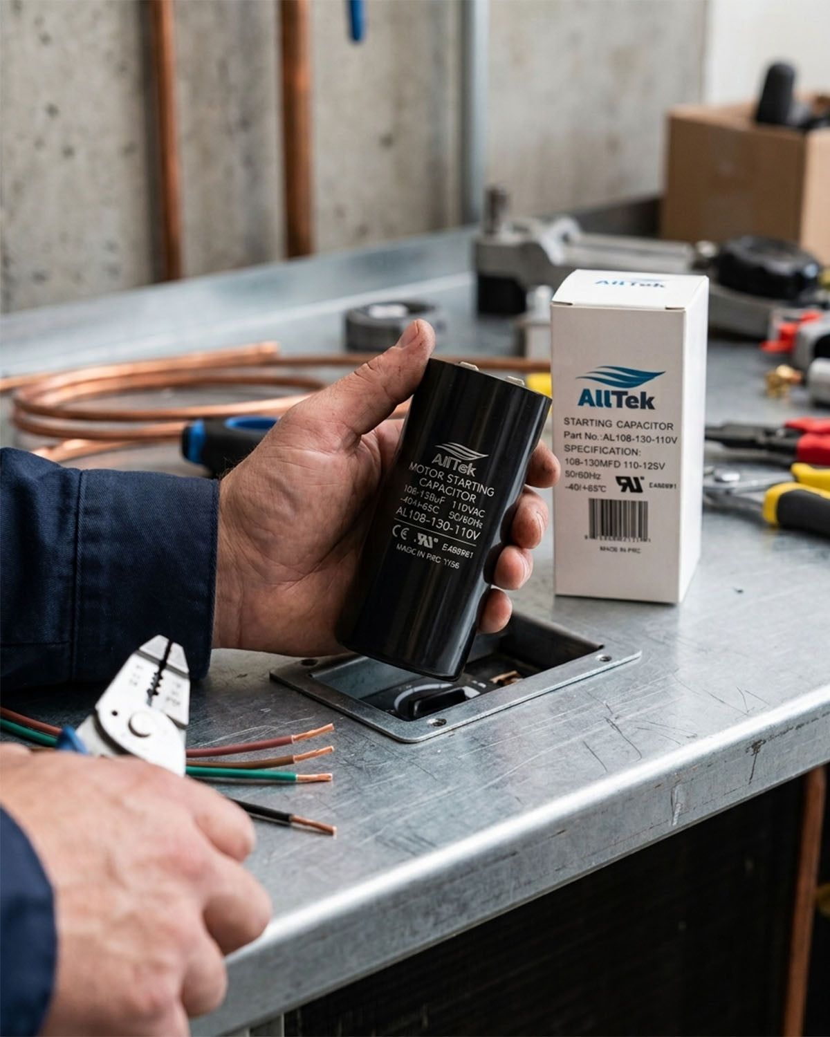 Alltek 108-130 MFD 110/125V UL certified motor start capacitor for HVAC compressors — view 5