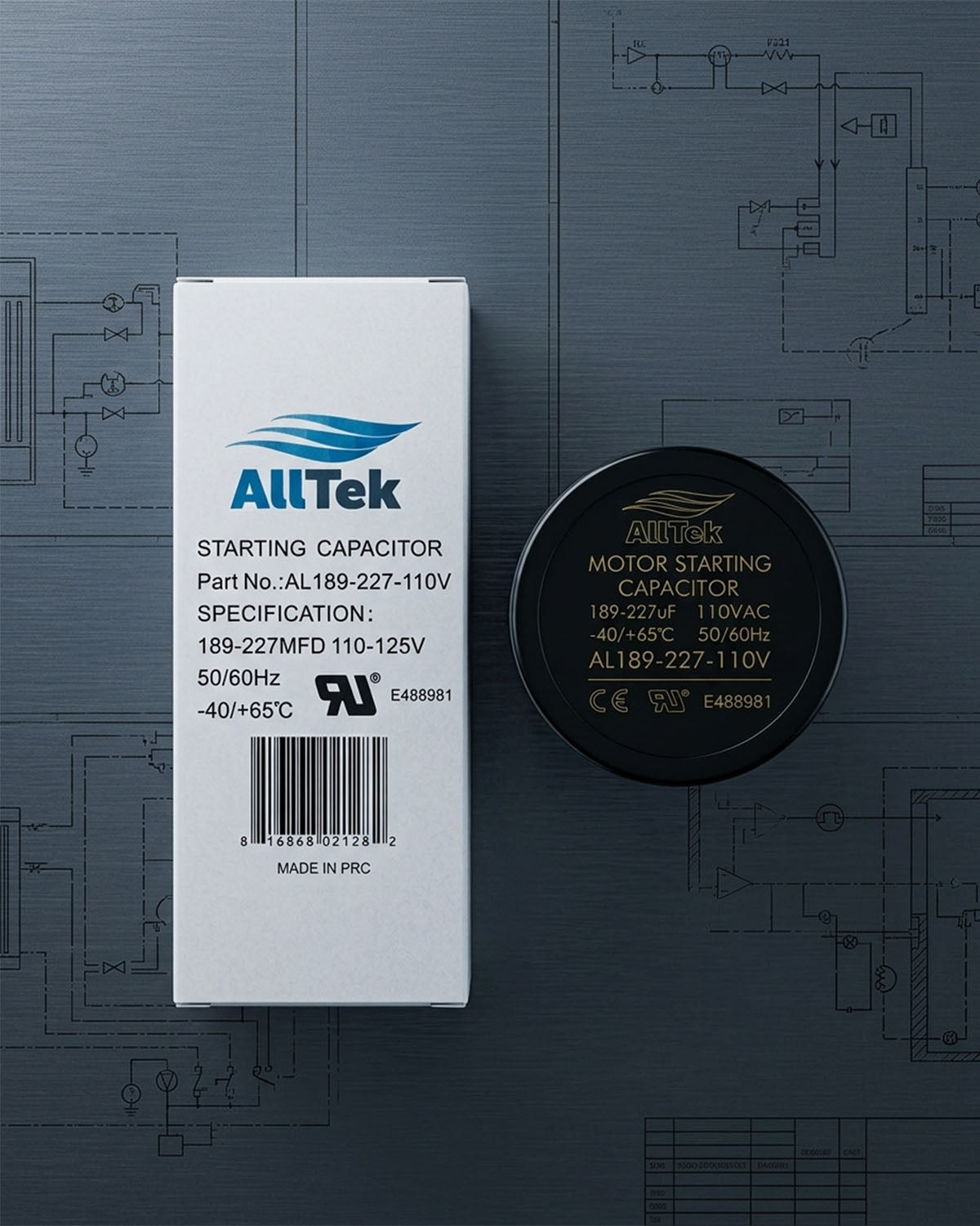 Alltek 189-227 MFD 110/125V UL certified motor start capacitor for HVAC compressors — view 5