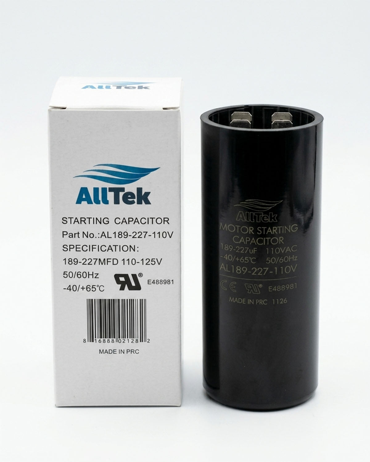 Alltek 189-227 MFD 110/125V UL certified motor start capacitor for HVAC compressors