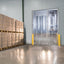 XPS Tech heavy-duty clear PVC strip curtains at a warehouse loading dock — 12 in × 0.120 in × 200 ft roll