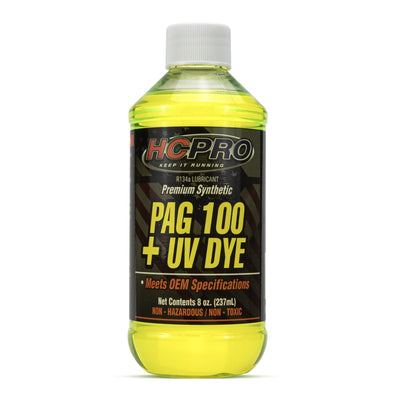 HCPRO PAG 100 R134a A/C Oil with UV Dye – 8 oz, ISO VG 100, Leak Detection