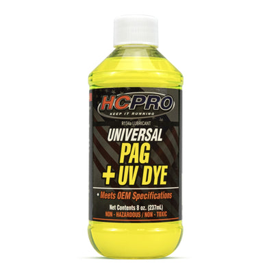 HCPRO HCUP8UV Universal PAG Oil with UV Dye – 8 oz, R134a A/C Leak Detection