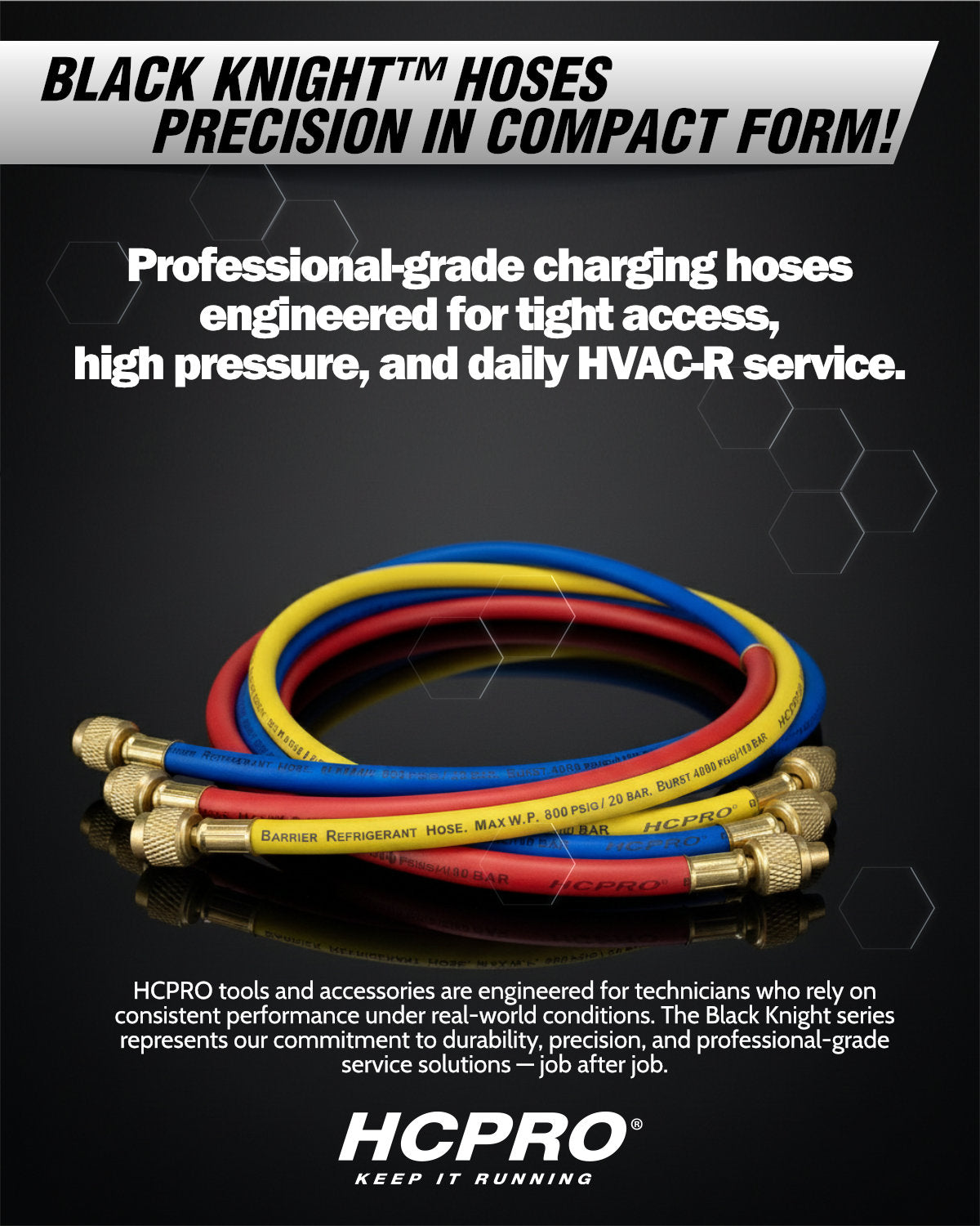 HCPRO PH3BK 1/4" x 3 ft HVAC Charging Hose Set – 3 Hoses, Compact, Color-Coded — view 3