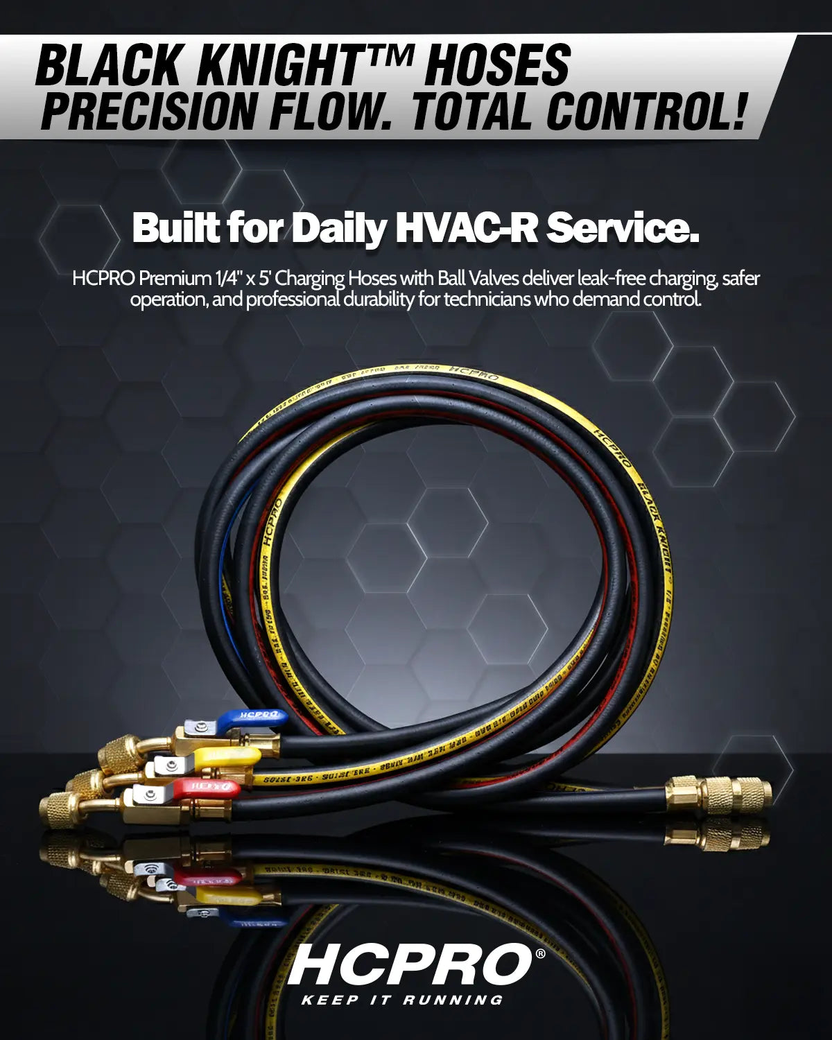 HCPRO PH5BKBV 1/4" x 5 ft Ball-Valve Charging Hose Set – 3 Hoses, Quarter-Turn Shutoff — view 2