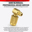 Gold anti-blowback swivel adapter with promotional text about secure connections and professional-grade service.
