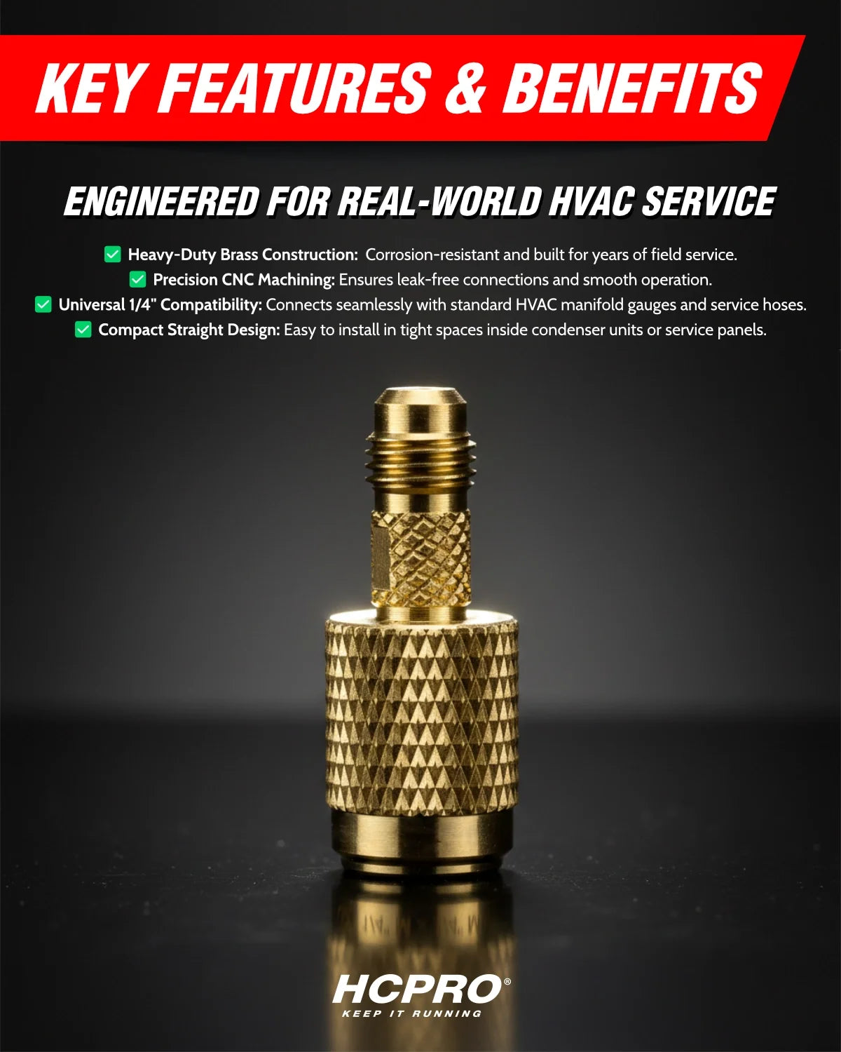 HCPRO HCABB14 Straight Anti-Blowback Adapter – 1/4" SAE x 1/4" SAE Male, Brass — view 4
