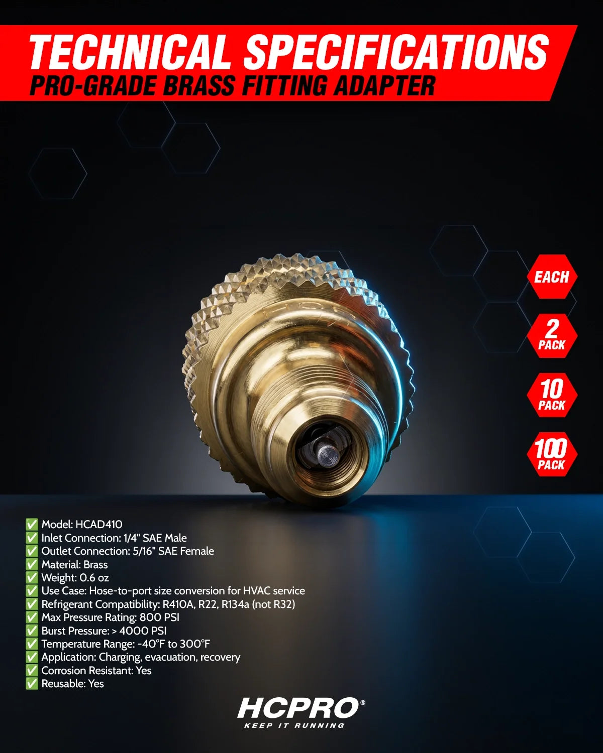HCAD410 R410a Adapter 1/4" SAE Male x 5/16" Female - Each image — view 5
