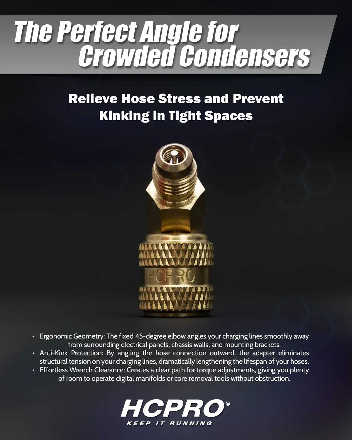 HCPRO HCAD45S 45° Swivel Adapter, 1/4" SAE Male x 5/16" SAE Female, R410A/R32 — view 3