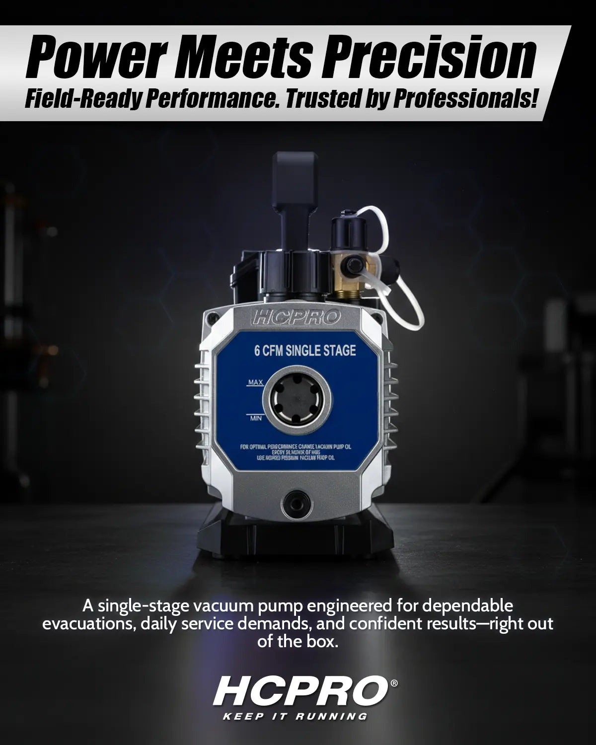 HCPRO HCEC-6S 6 CFM Single-Stage Vacuum Pump – 1/2 HP, 115V, 75 Micron — view 2