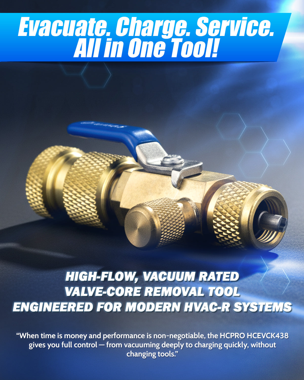 HCPRO HCEVCK14 Vacuum-Rated Valve Core Removal Tool – 1/4" F x 3/8" M, Side Port — view 2