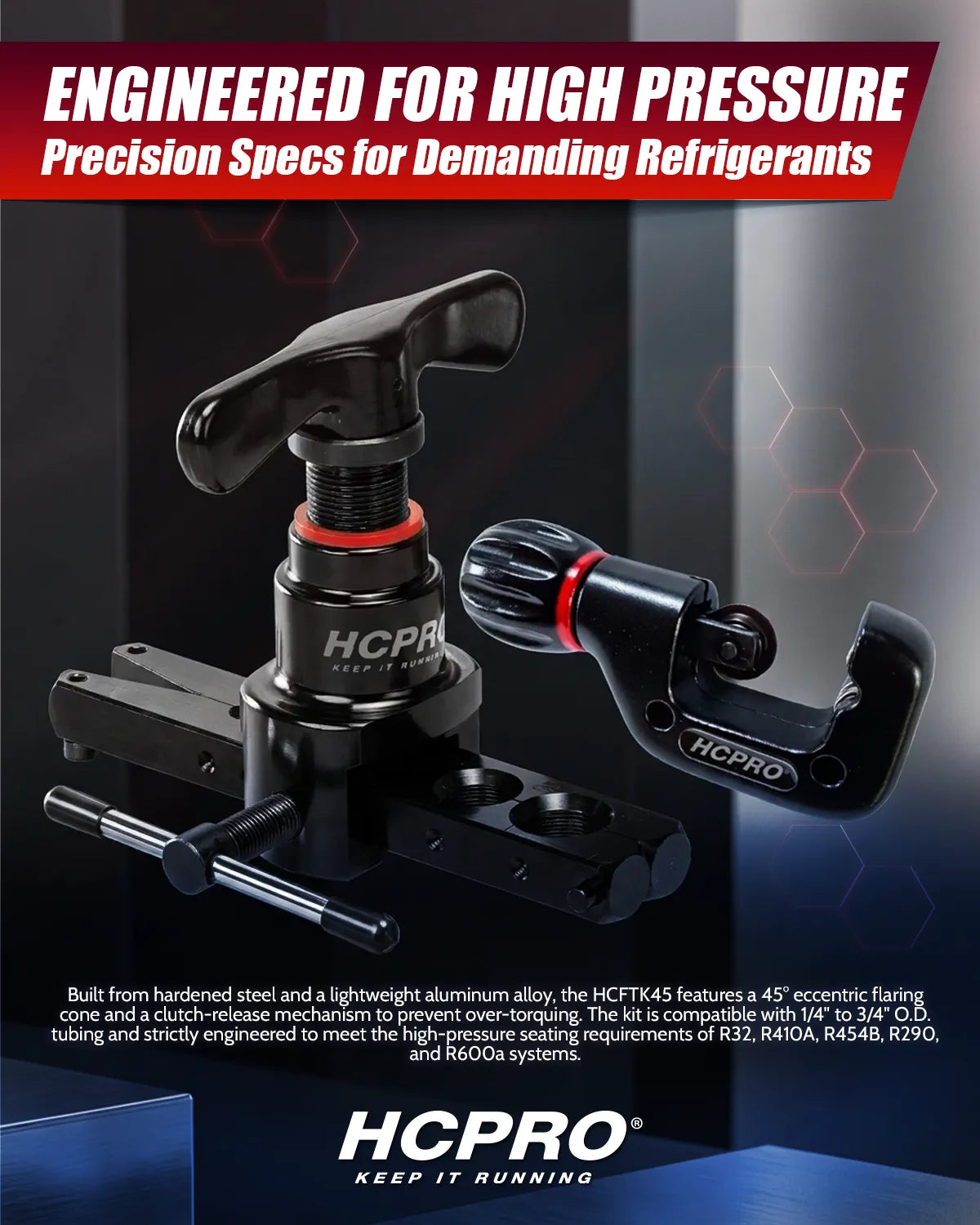 HCPRO HCFTK45 Eccentric Flaring & Tube Cutter Kit – 45° Clutch Flaring Tool, 1/4" to 3/4" — view 4