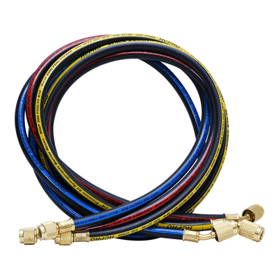 HCPRO PH5BKAB 1/4" x 5 ft Anti-Blowback Charging Hose Set – 3 Hoses, Low-Loss Fittings
