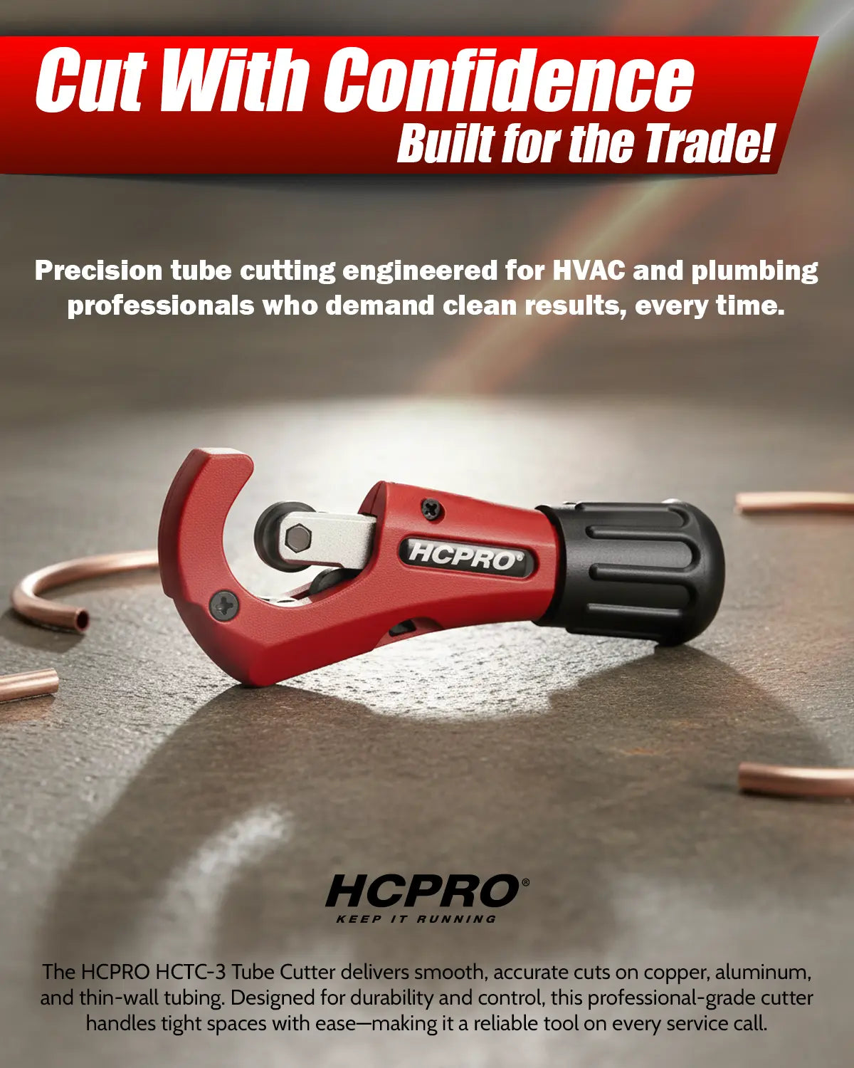 HC-TC3 Professional Tube Cutter 1/8" to 1-1/4" (3-32mm) 2 Roller Tracking System, Built in Reamer Tool, Accurate Cutting for HVAC and Plumbing image 1 — view 2