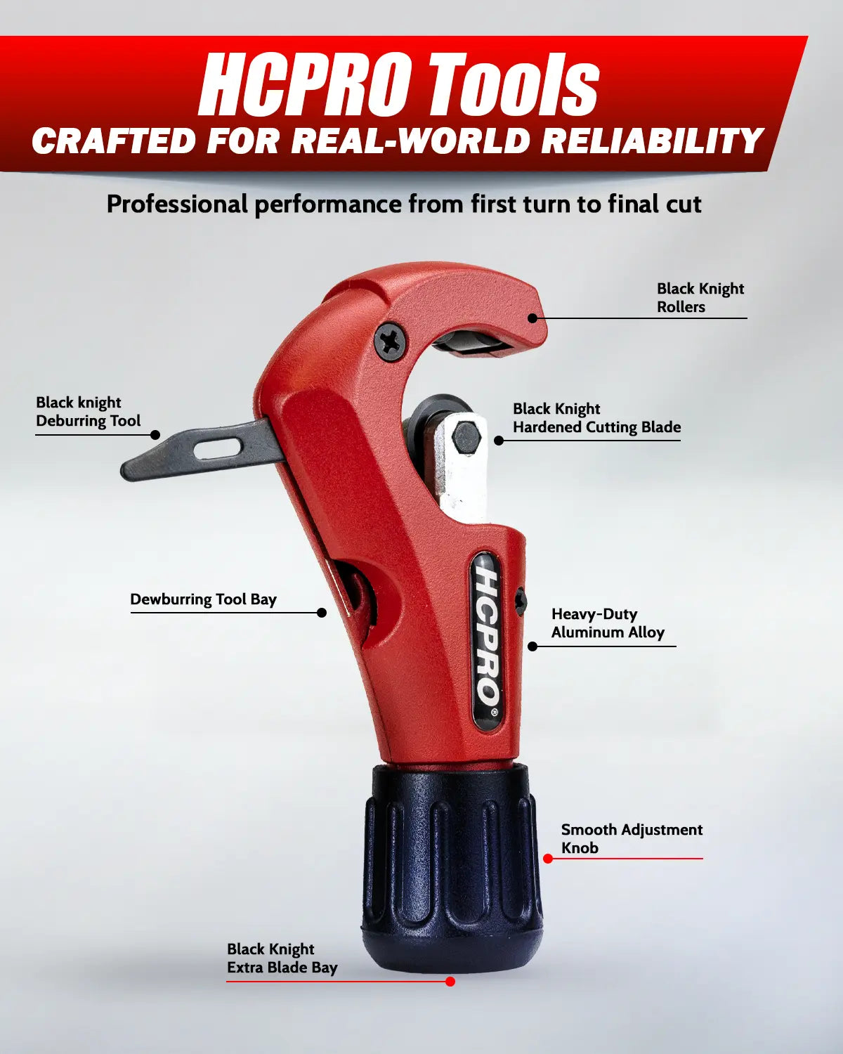 HC-TC3 Professional Tube Cutter 1/8" to 1-1/4" (3-32mm) 2 Roller Tracking System, Built in Reamer Tool, Accurate Cutting for HVAC and Plumbing image 1 — view 4