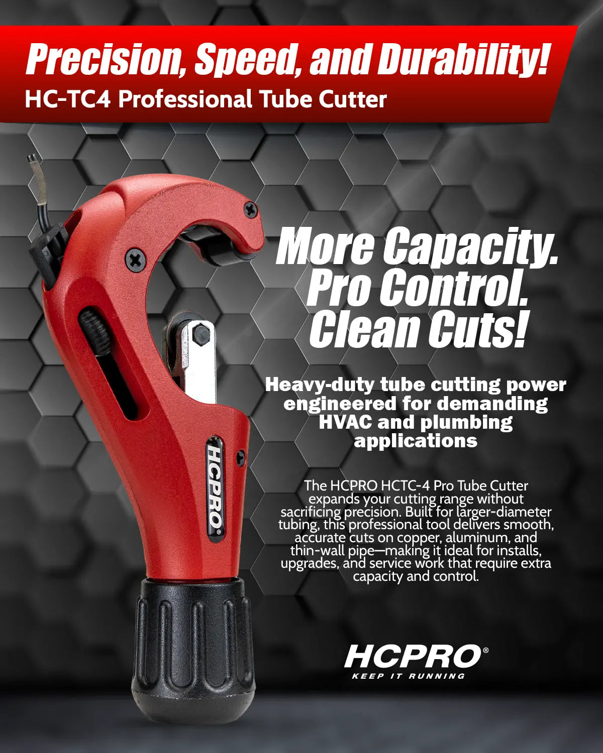 HC-TC4 Professional Tube Cutter 1/8" to 1-3/4" (3-45mm) 4 Roller Tracking System, De-burring Tool, Accurate Cutting for HVAC, Plumbing, Includes Extra Cutting Wheel image 1 — view 2