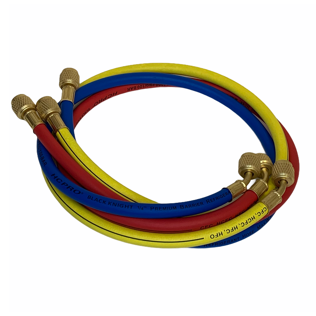 HCPRO PH3BK 1/4" x 3 ft HVAC Charging Hose Set – 3 Hoses, Compact, Color-Coded