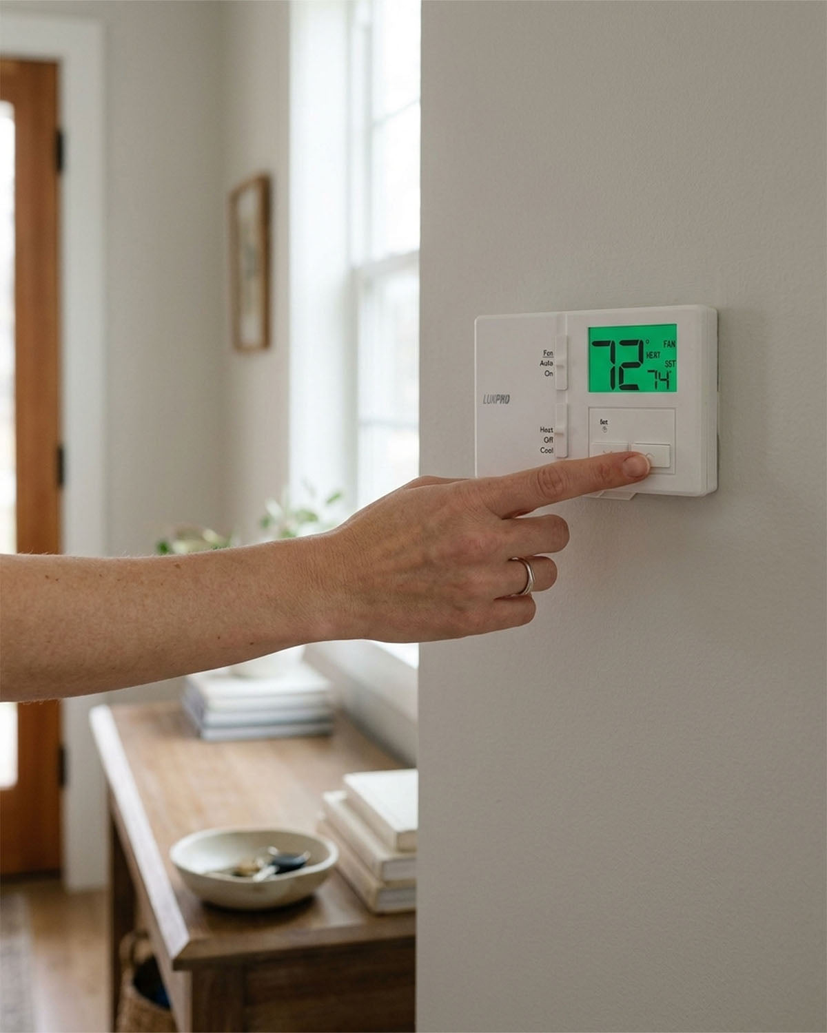 LUX P111 Dual Power Non-Programmable Thermostat, Horizontal Mount (1 Heat - 1 Cool)