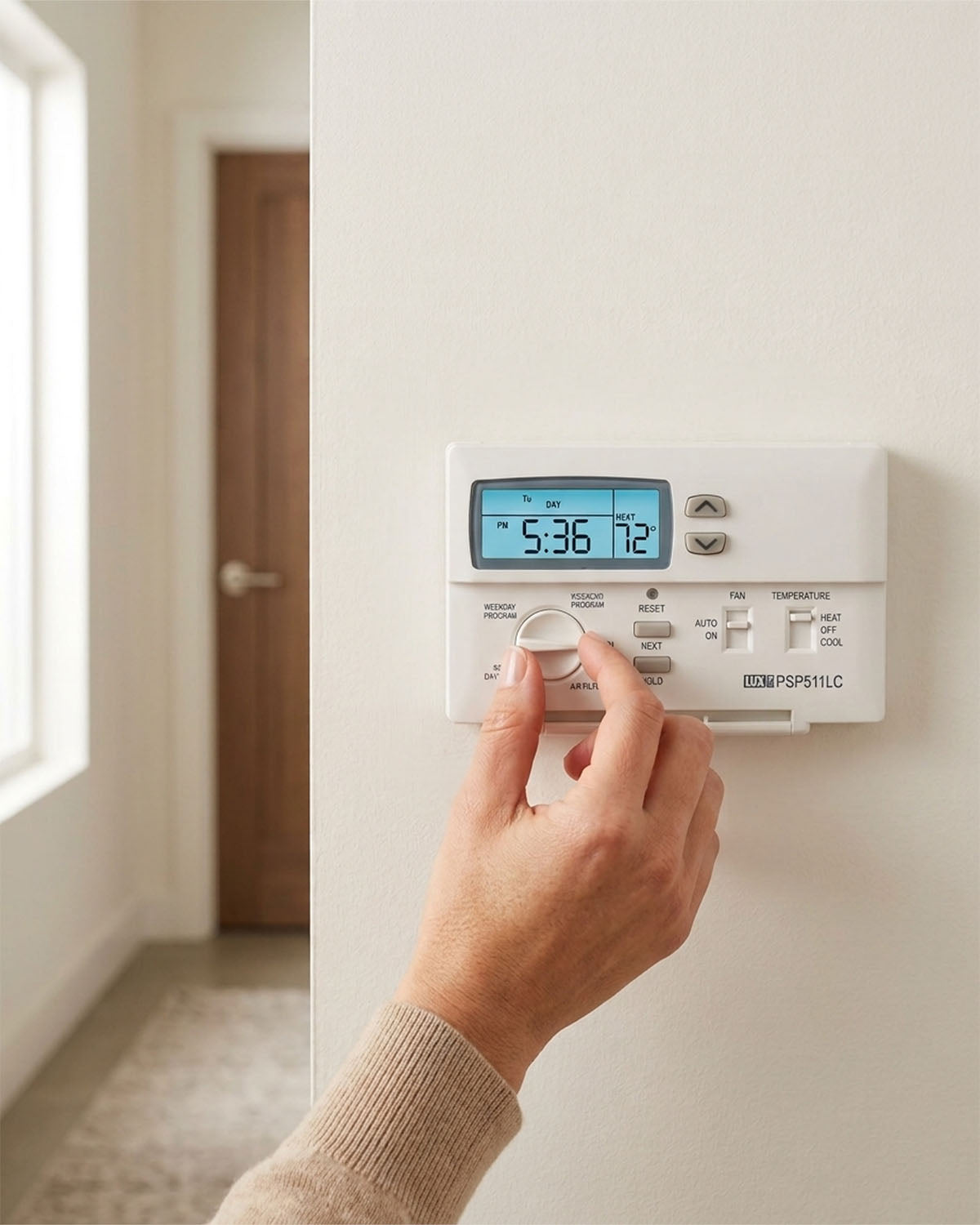 LUX Pro PSP511LC Programmable Thermostat (1 Stage Heat/ 1 Stage Cool), 5/2 Programming