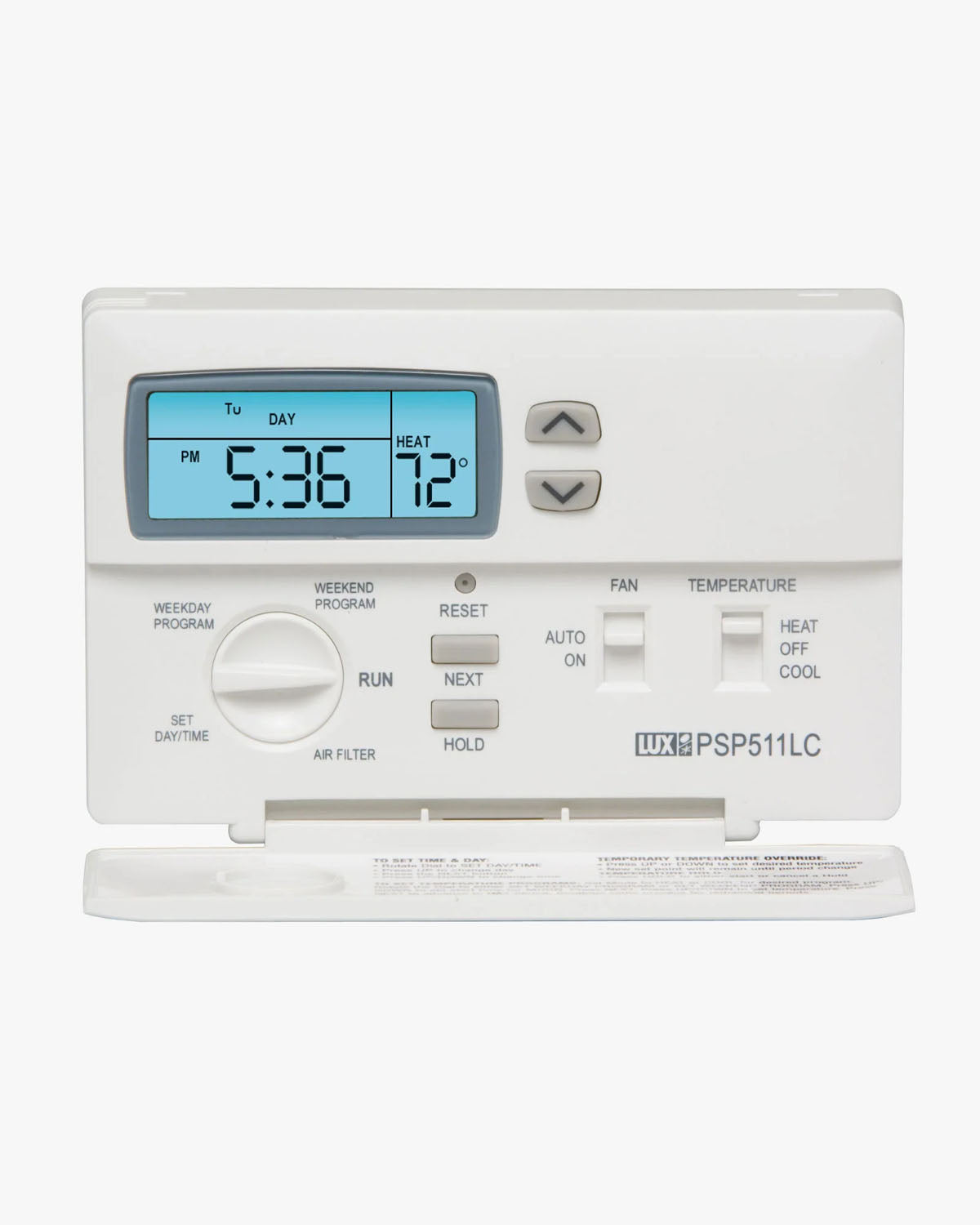LUX Pro PSP511LC Programmable Thermostat (1 Stage Heat/ 1 Stage Cool), 5/2 Programming