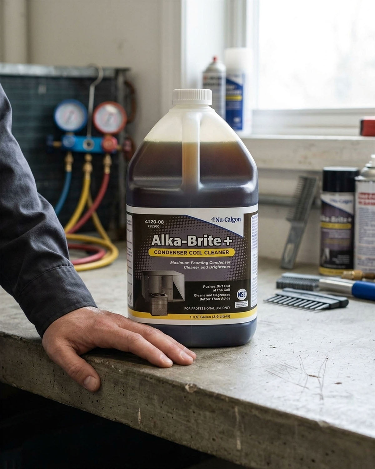 NU-CALGON 4120-08 Alka-Brite Plus 1 gal bottle, Brown
