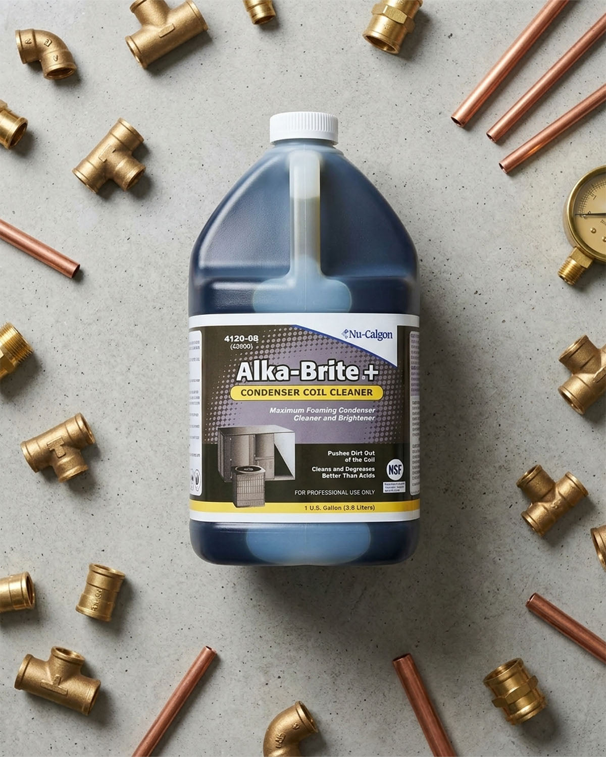 NU-CALGON 4120-08 Alka-Brite Plus 1 gal bottle, Brown