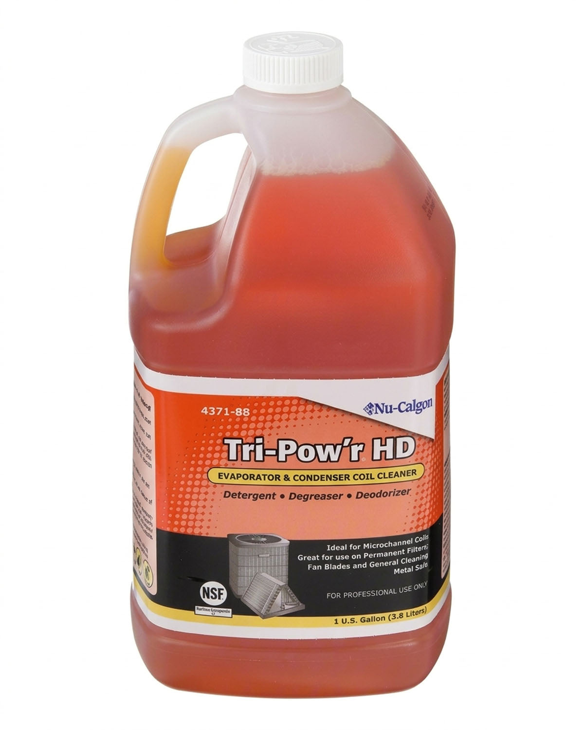 NU-CALGON Coil Cleaner Tri-Pow’r HD, 1 gal, Jug, Alkaline, Orange, Biodegradable, No-Rinse, Foaming