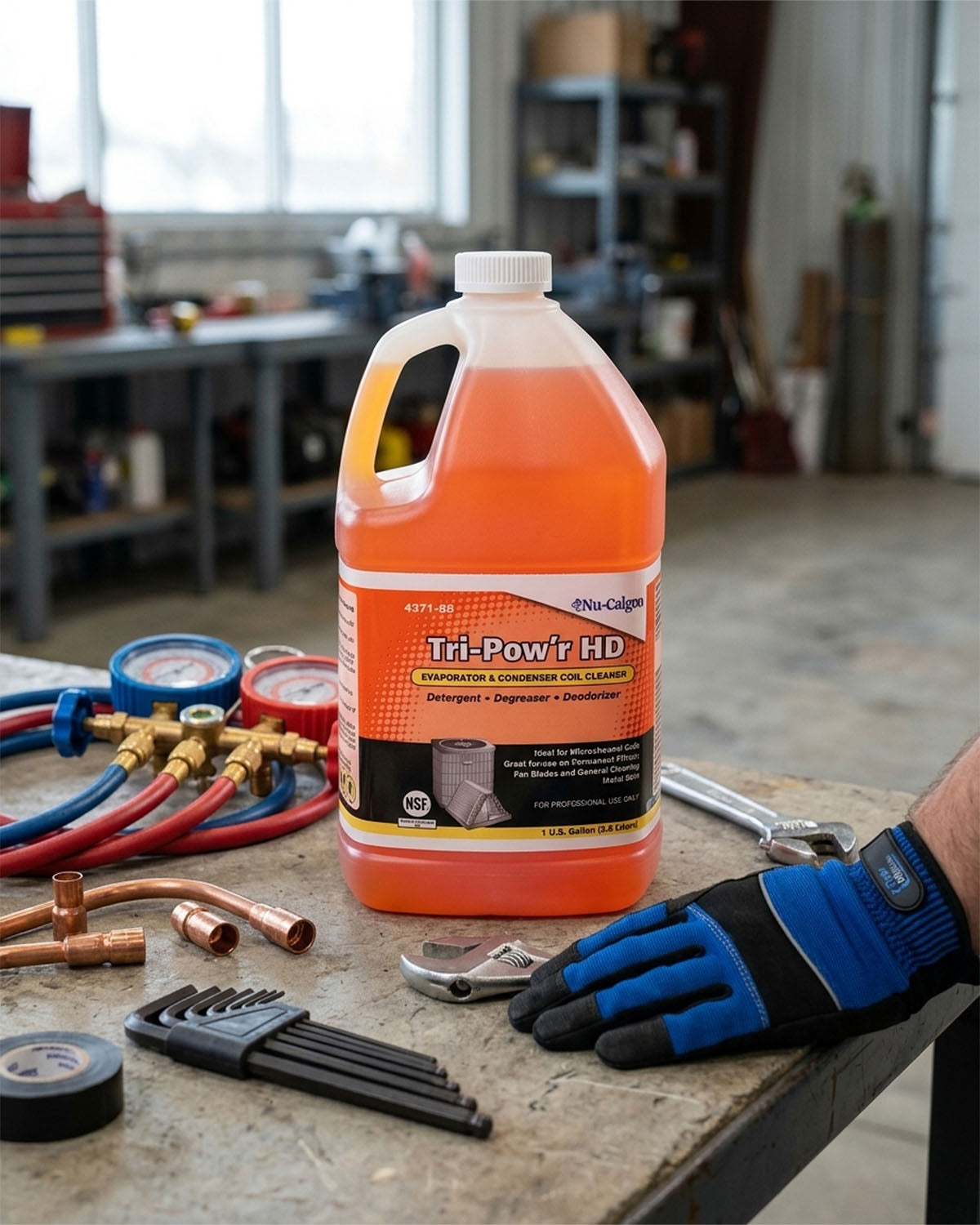 NU-CALGON Coil Cleaner Tri-Pow’r HD, 1 gal, Jug, Alkaline, Orange, Biodegradable, No-Rinse, Foaming