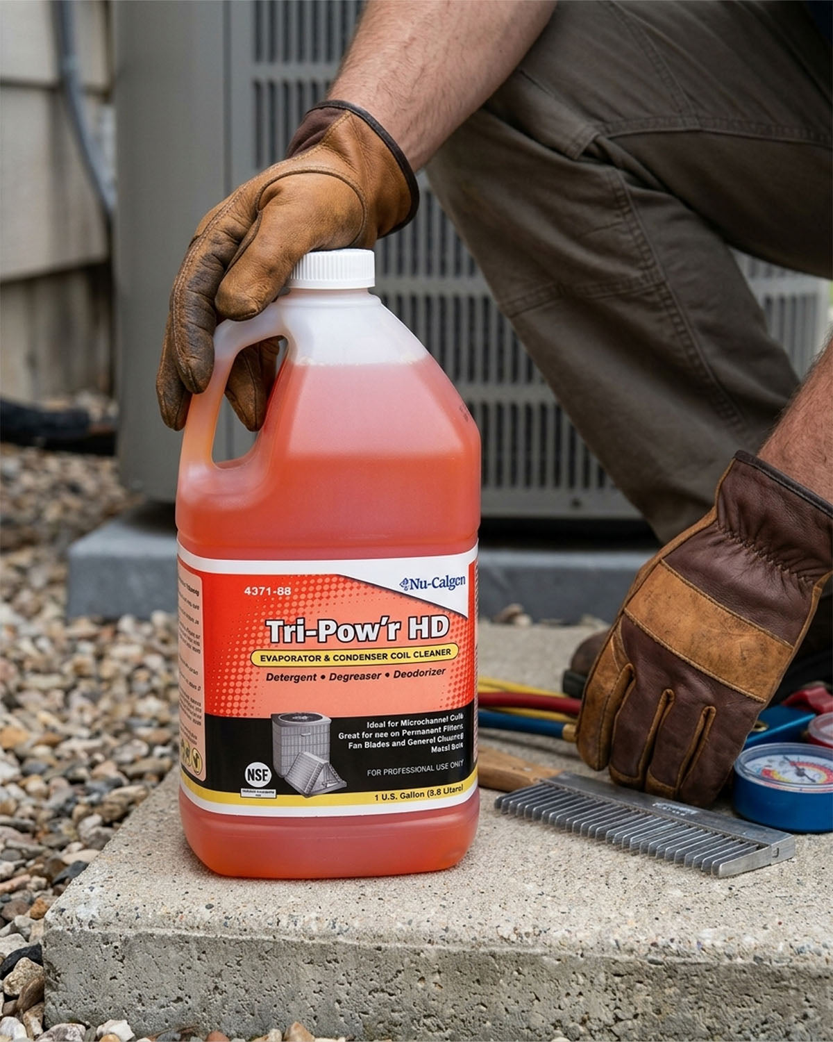 NU-CALGON Coil Cleaner Tri-Pow’r HD, 1 gal, Jug, Alkaline, Orange, Biodegradable, No-Rinse, Foaming