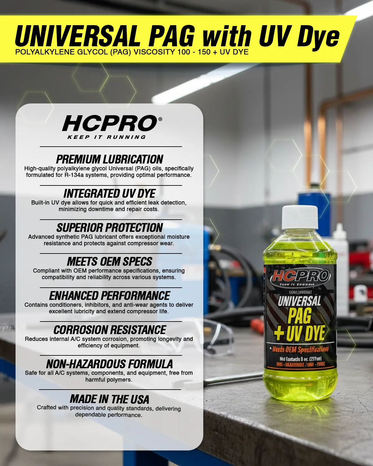 HCPRO HCUP8UV Universal PAG Oil with UV Dye – 8 oz, R134a A/C Leak Detection — view 4