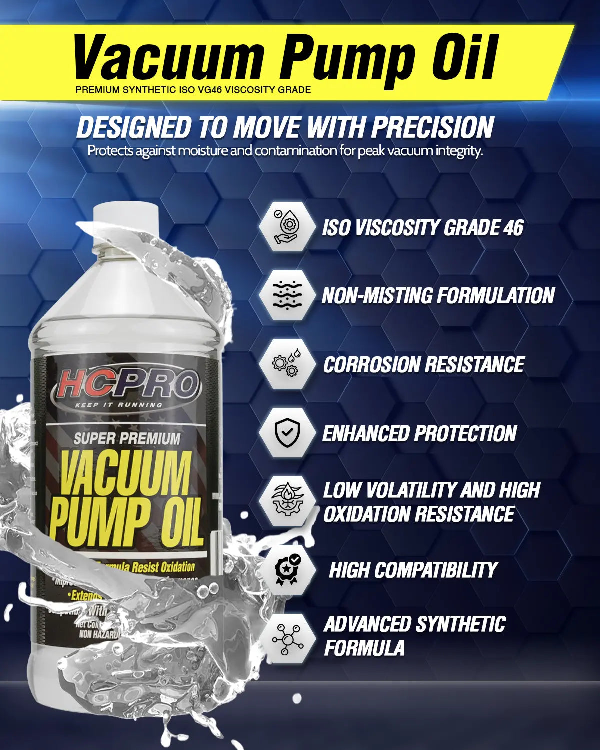 HCPRO VPO-46 Synthetic Vacuum Pump Oil – ISO VG 46, Anti-Foam, Quart & Gallon — view 3