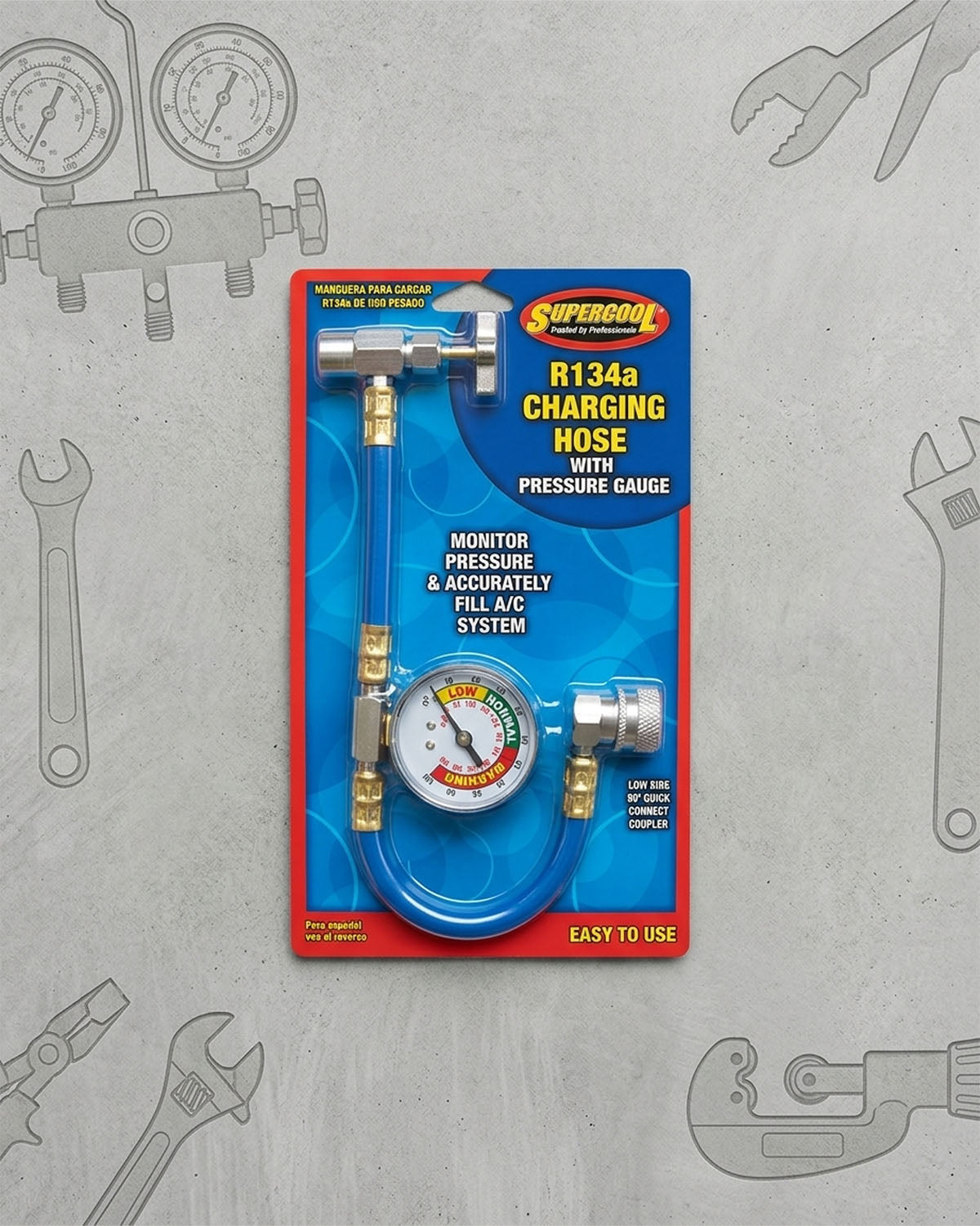 Supercool R134a Charging Hose with Gauge for Piercing Valve Cans