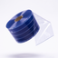 A roll of blue adhesive tape partially unrolled to reveal a clear backing, shown floating against a clean white background.