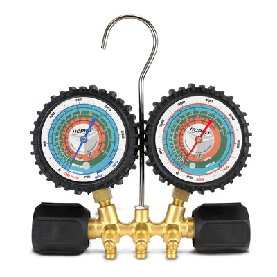 HCPRO HC-2V2Y5P Hydrocarbon Manifold Set – R32/R290/R600a, 80 mm Gauges, 5 ft Hoses